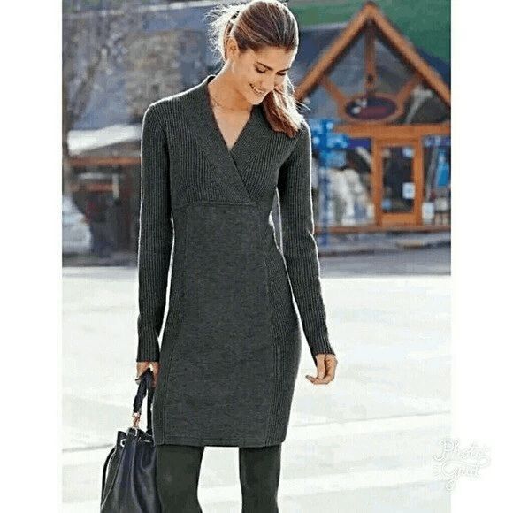 NWT Athleta Chalet Merino Wool sweater dress Sz S Heather Gray ribbed travel - Picture 2 of 13